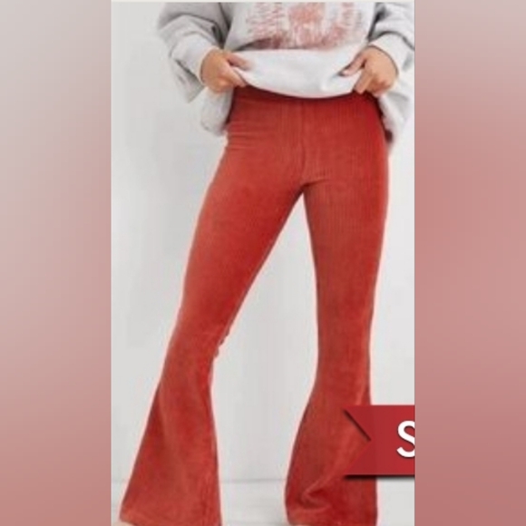 aerie Pants - NWT Aerie Green Ribbed Flare Pants Size XL
